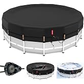 QH.HOME 15ft Winter Pool Cover,Windproof Patented Ratchet&amp;Heavy Duty Fabric | Snug Fit Weight Rings&amp;Drawstring Design,Tear Resistant,Blocks Leaves &amp;Waterproof,Outdoor Above Ground Pools Protection