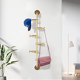 Ageanbri Vertical Coat Rack Wall Mounted, 6 Hooks Wall Mount Coat Hooks Coat Rack for Entryway Bedroom Coats Scarfs Bag Hat Umbrella Space Saving (Gold) (Gold)