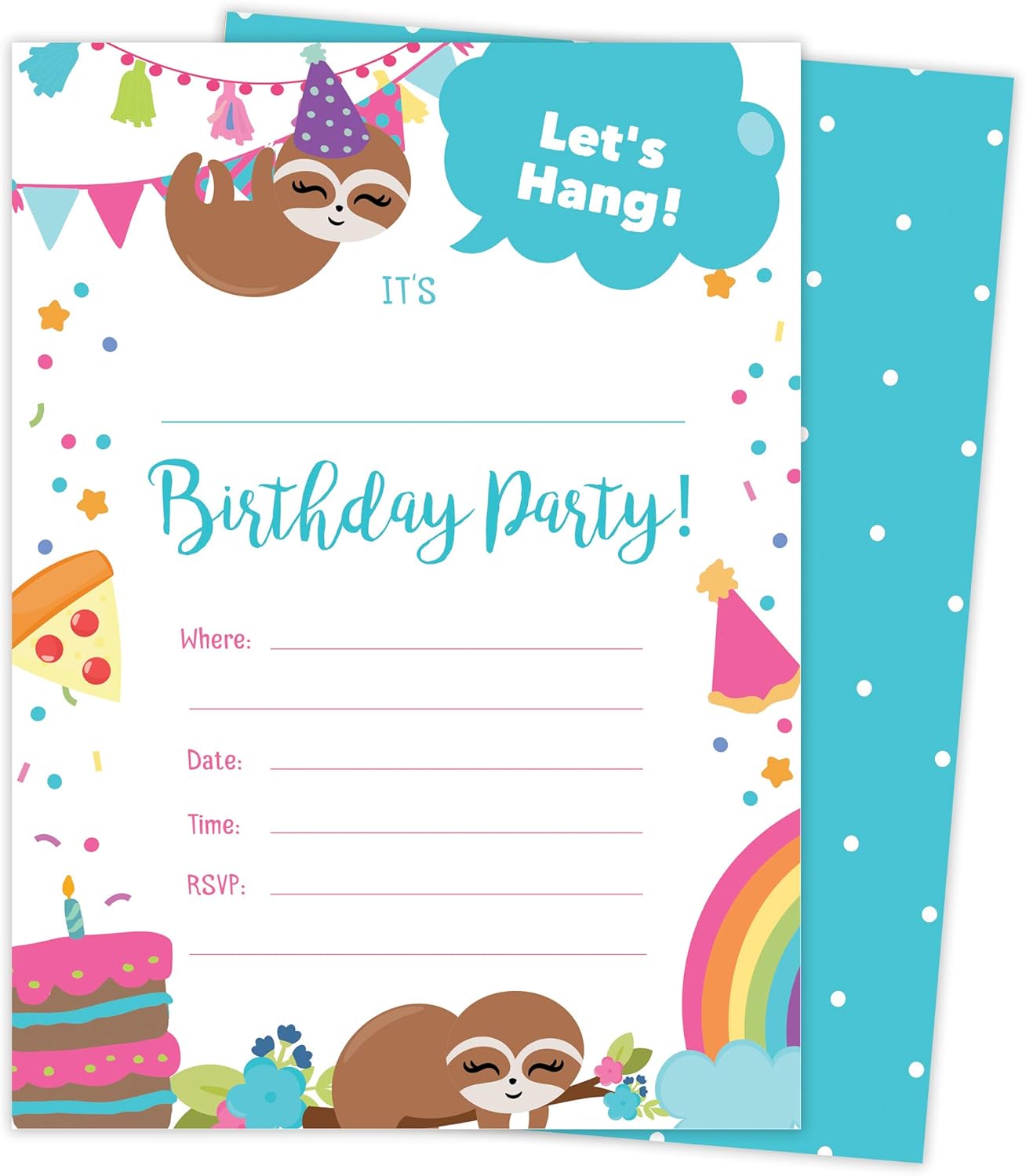 Sloth 2 Happy Birthday Invitations Invite Cards (25 Count) With Envelopes and Seal Stickers Vinyl Boys Girls Kids Party (25ct)