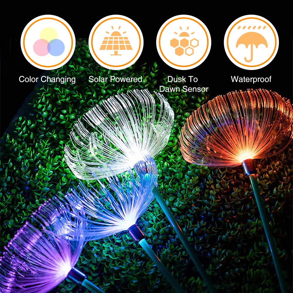 Neporal Multi-Colored Solar Stake Light Outdoor Decorative IP65 Waterproof Fiber Optic Solar Lighting 2 Pack Solar Garden Light Stakes for Yard Patio Garden Pathway Christmas Decoration