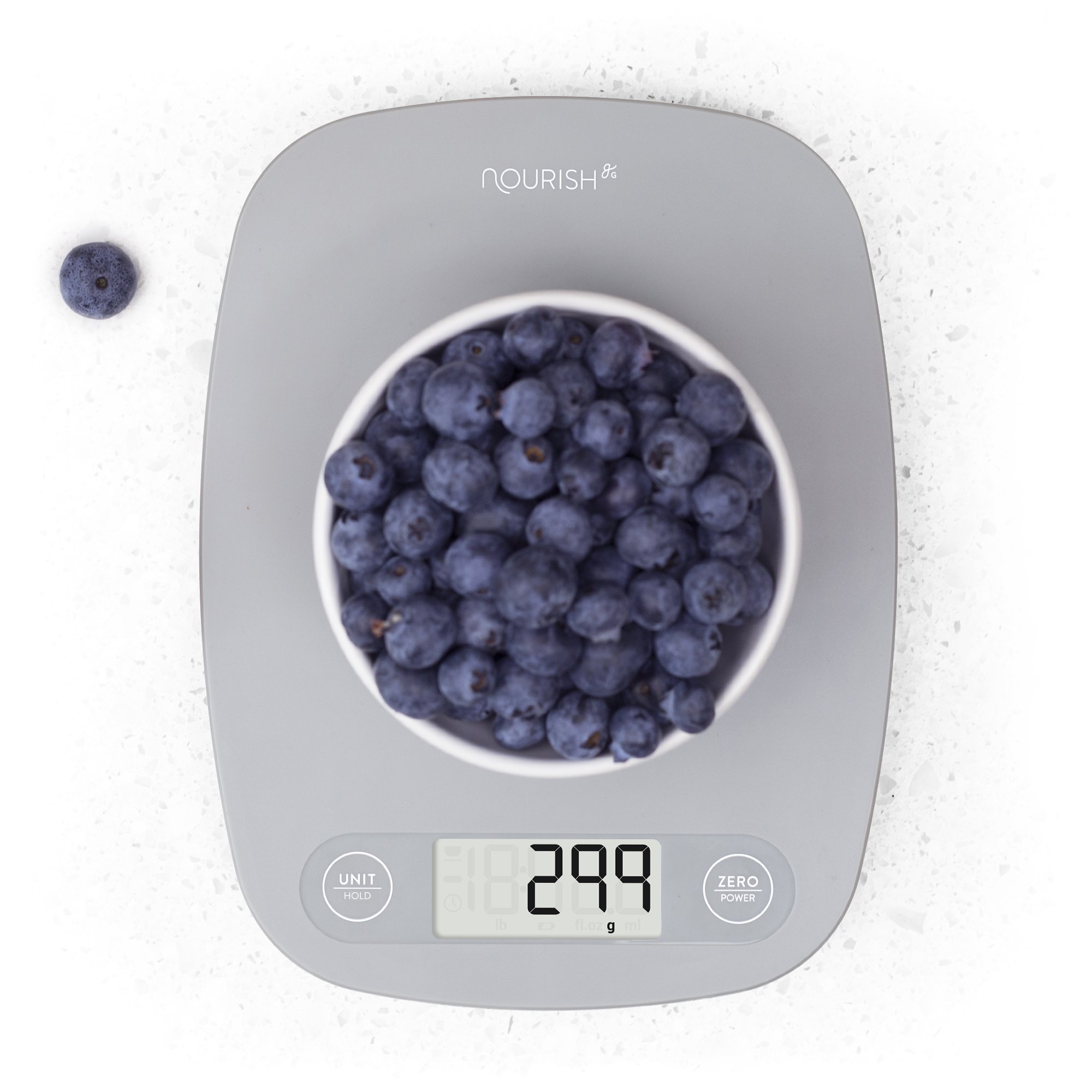 Digital Kitchen Scale/Food Scale from GreaterGoods - Extra Battery Included, Ultra Slim, Multifunction, Easy to Clean, Large Display (grey)