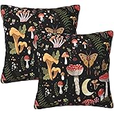 HOYYU Cute Mushroom Gifts Throw Pillow Covers 18x18 Set of 2 Fern Leaves Gothic Witchy Decorative Pillowcase Cushion Covers Soft Velvet Pillow Cases for Sofa Couch Bed Car Bedroom Spring Decor