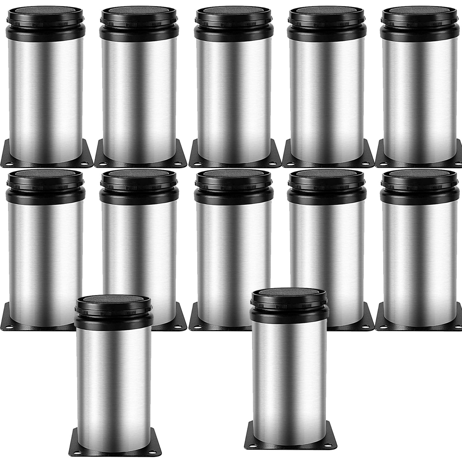 ZOENHOU 12 PCS 4-4.5 Inch Adjustable Furniture Legs, Round Stainless Steel Furniture Cabinet Legs Kitchen Feet Sofa Legs for Cabinet Wardrobe Sofa Bed Desk,100x62x50 mm