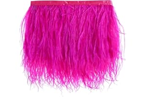 AWAYTR Ostrich Feather Trim Fringe - Satin Ribbon Dress Sewing Crafts Costumes Decoration Pack of 2 Yards (Rose red)