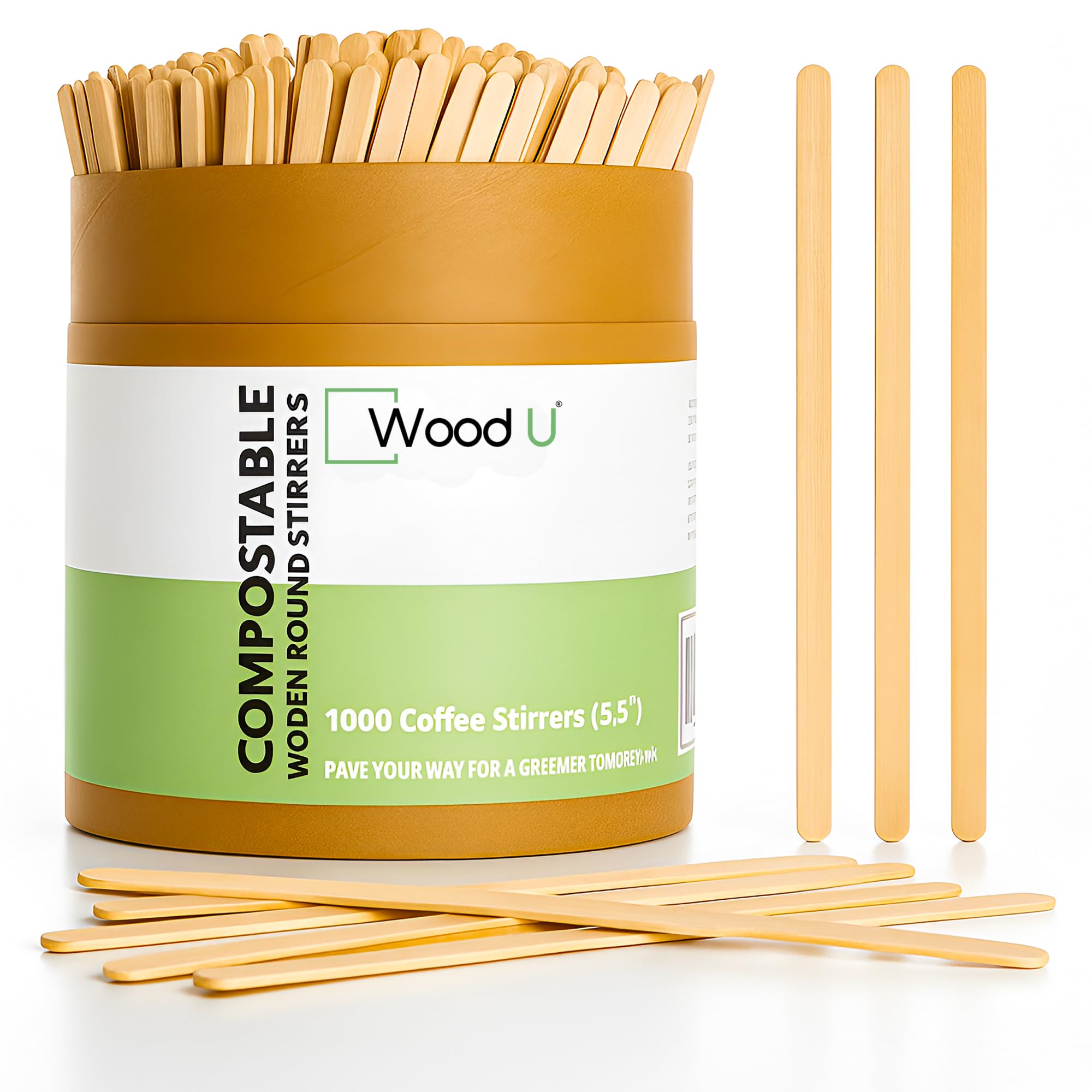 Coffee Stir Sticks (5.5” 1000 pcs) Round End, Eco Friendly Coffee Stirrers Dark Wood for Hot Drinks