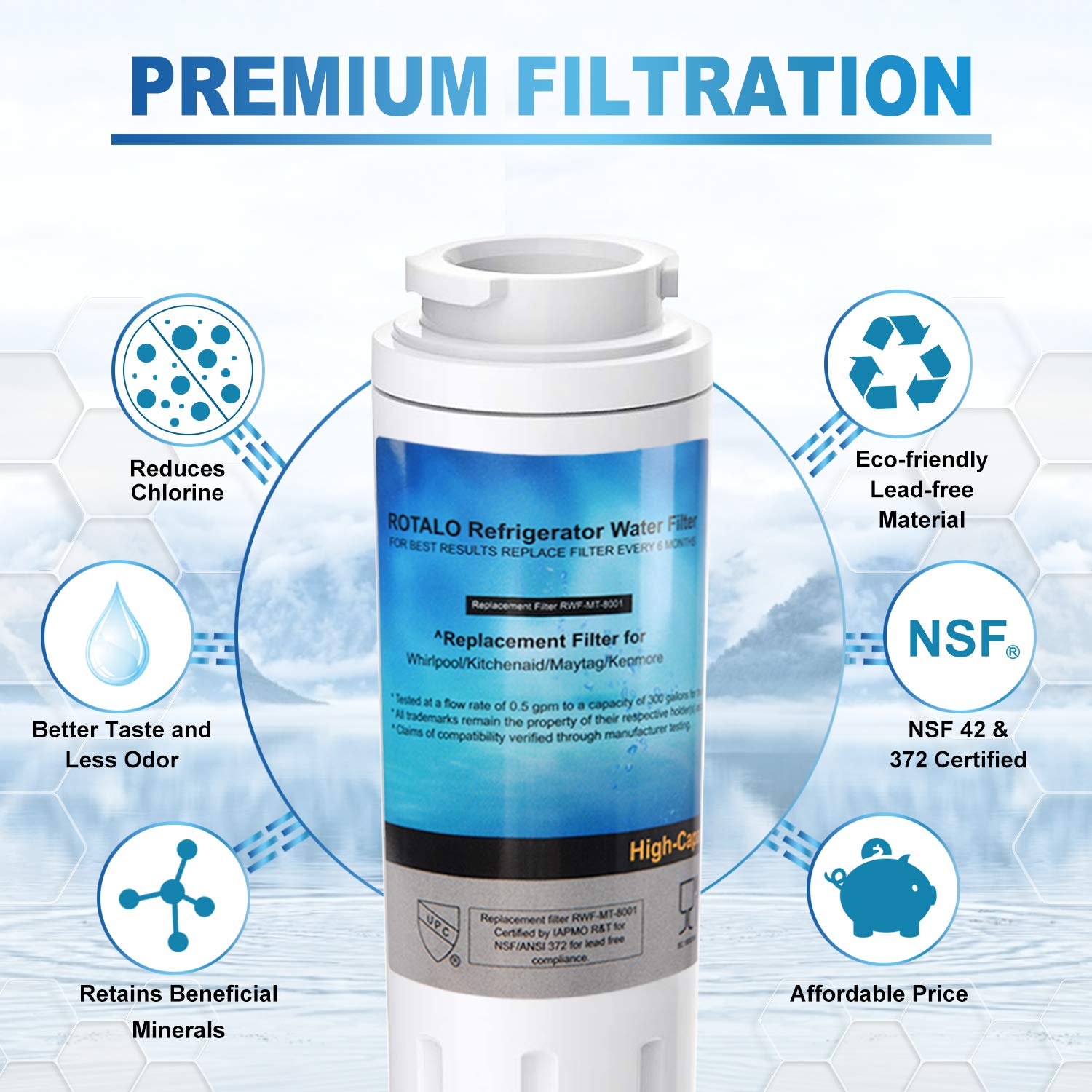 Replacement water filter Whirlpool GZ25FSRXYY2,GZ25FSRXYY5 Refrigerator