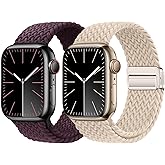 2 Pack Magnetic Bands Compatible with Apple Watch Band 49mm 46mm 45mm 44mm 42mm 41mm 40mm 38mm for Women Men,Stretchy Braided Sport Loop Wristband for iWatch Series 11 10 9 8 7 6 SE 5 4 Ultra 3 2 1