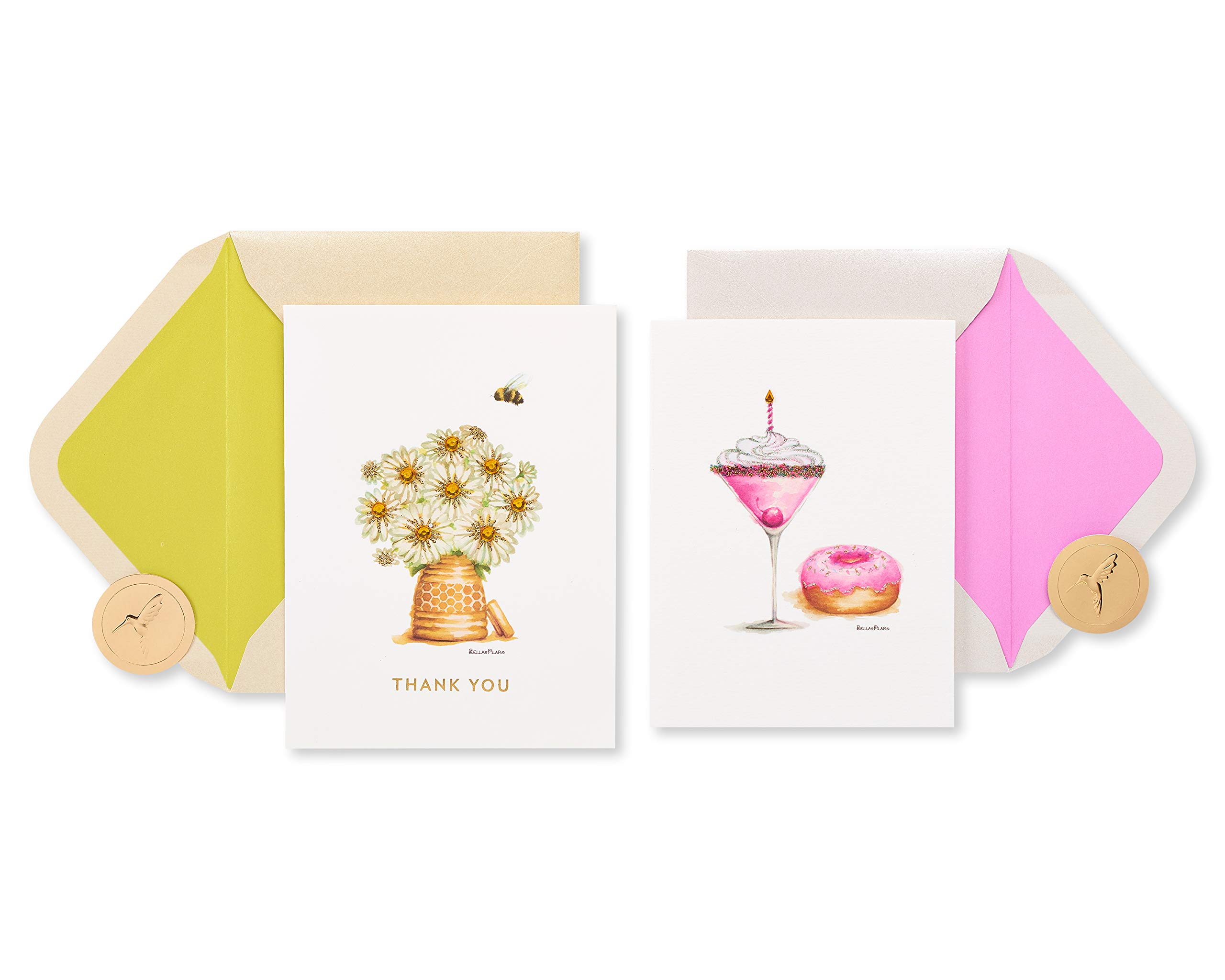 Papyrus Thank You Cards with Envelopes, Daisies and Drinks (2-Count)