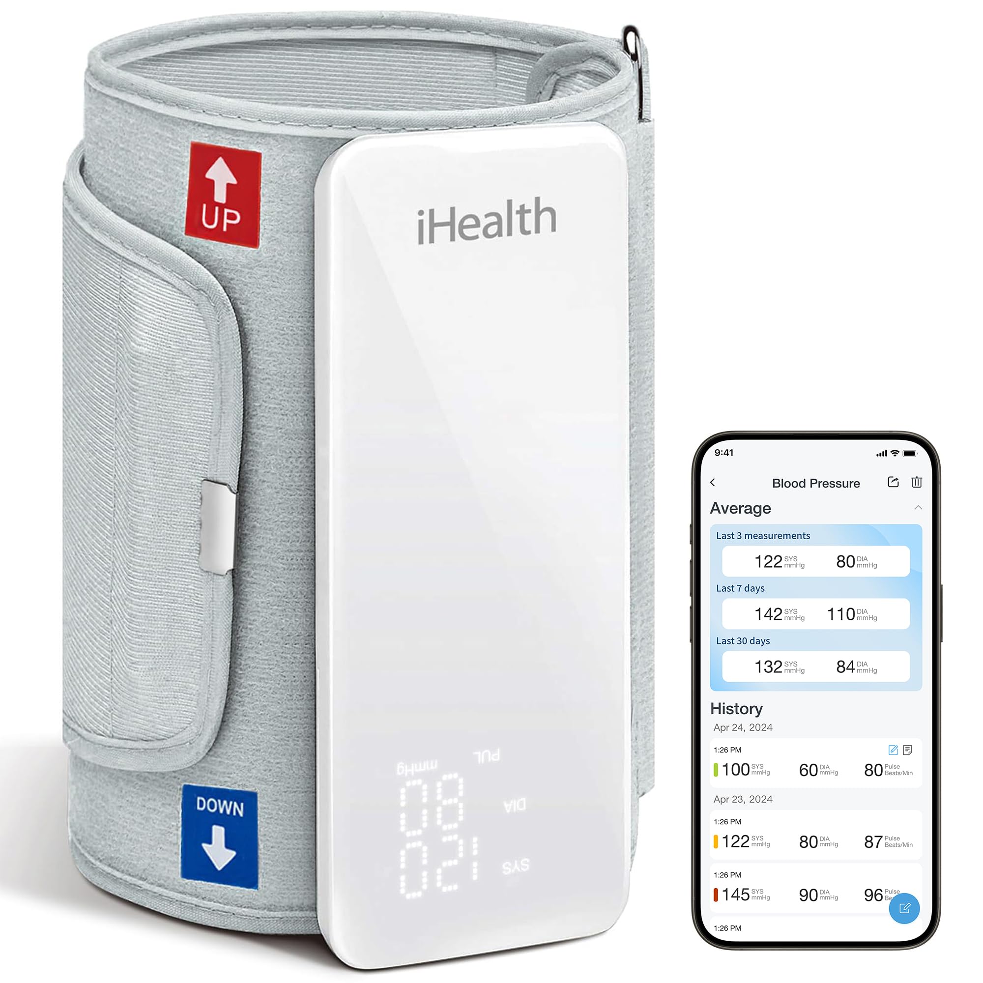 iHealth Neo Smart Arm Blood Pressure Monitor with Display with Wide Range Cuff That fits Standard to Large Adult Arms, Bluetooth Compatible for Apple & Android Devices