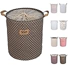 DOKEHOM DKA0812REL2 19.7" Large Laundry Basket (Available 17.7" and 19.7"), Drawstring Waterproof Round Cotton Linen Collapsible Storage Basket (Rose, L)