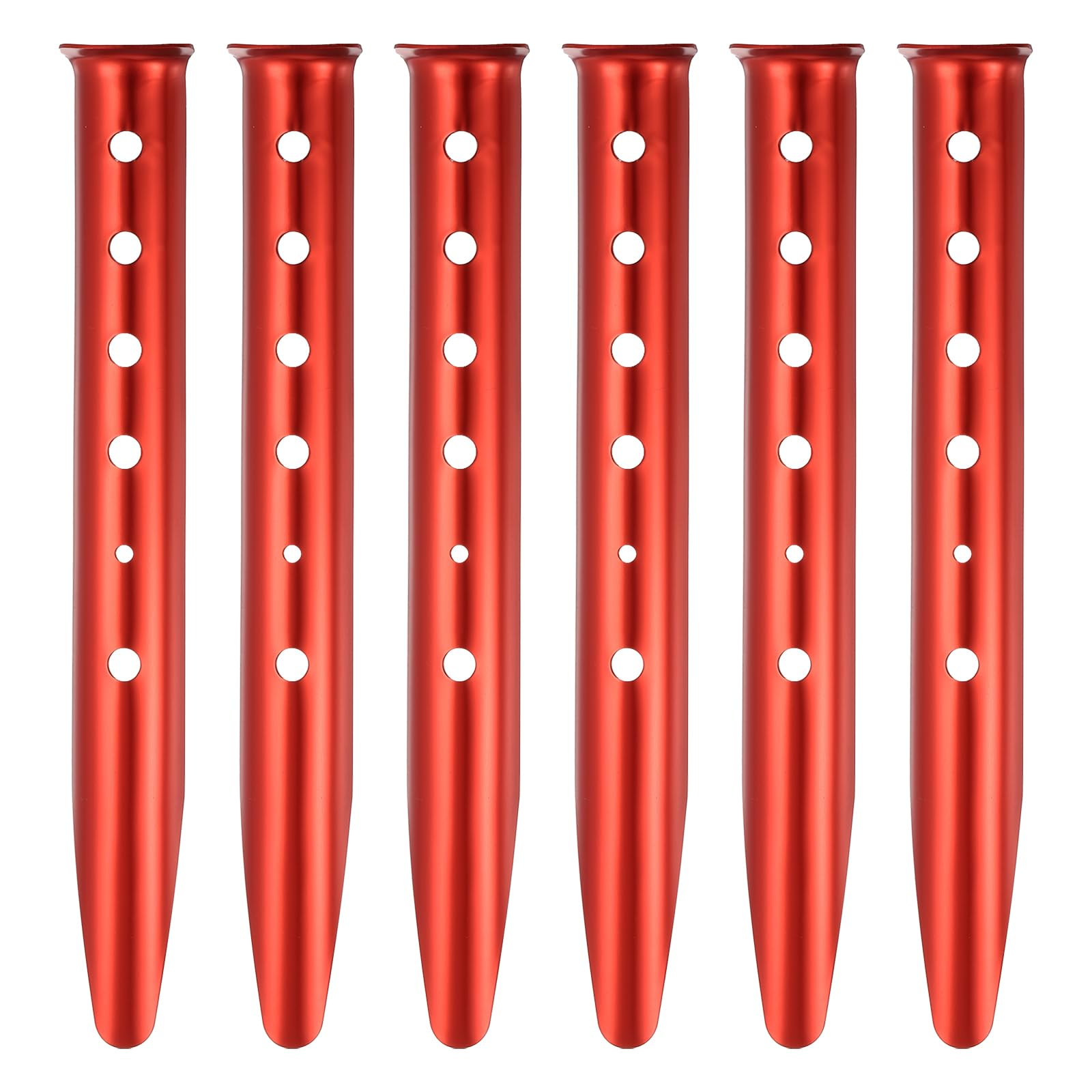 PATIKIL Aluminum Tent Stakes, 6 Pack Metal Camping Ground Pegs Camping Accessories Sand Stakes with 6 Holes for Tents Hammocks and Canopy, Red