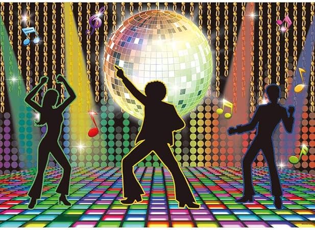 Amazon Allenjoy ディスコパーティー背景幕 輝くディスコライトボール 70年代 80年代 90年代 ダンサー クレイジーバースデー ダンスパーティー ケーキテーブルバナー 輝くネオンナイトデコレーション 7x5フィート 写真撮影用背景 写真ブース小道具 バックペーパー