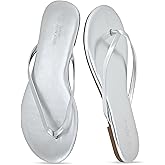 EMMA NEW YORK Summer Sandals Flip Flops for Women Vegan Leather Thong Trendy 2025 Dressy Cute Silver