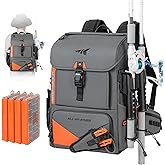 KastKing All Weather Fishing Tackle Backpack with 4 Waterproof Tackle Boxes & Removable Rod Holders,Waterproof ArmorShield Fa