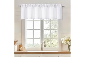 OWENIE White Valances for Windows, Light Filtering Small Kitchen Curtains Valance for Bedroom/Living Room, Rod Pocket Privacy Short Solid Modern Window Treatment, 60" Wx14 L, 1 Panel