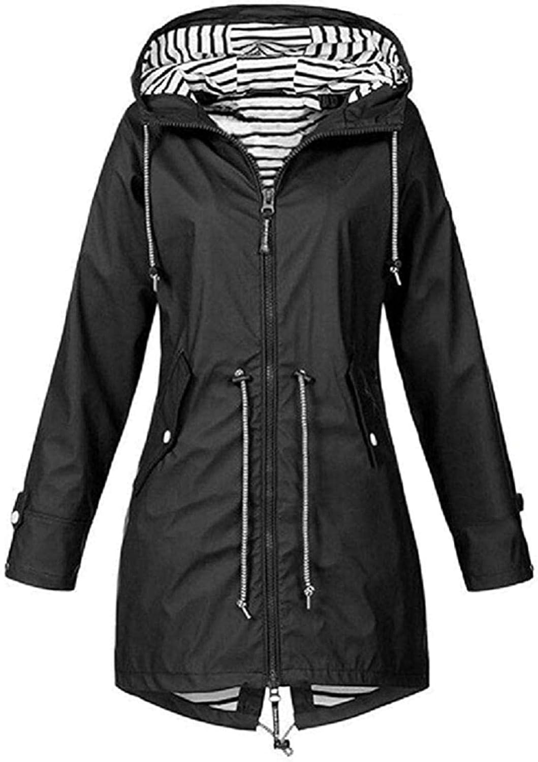 Women Coat Hooded Fashion Drawstring Loose Waterproof Jacket Coat
