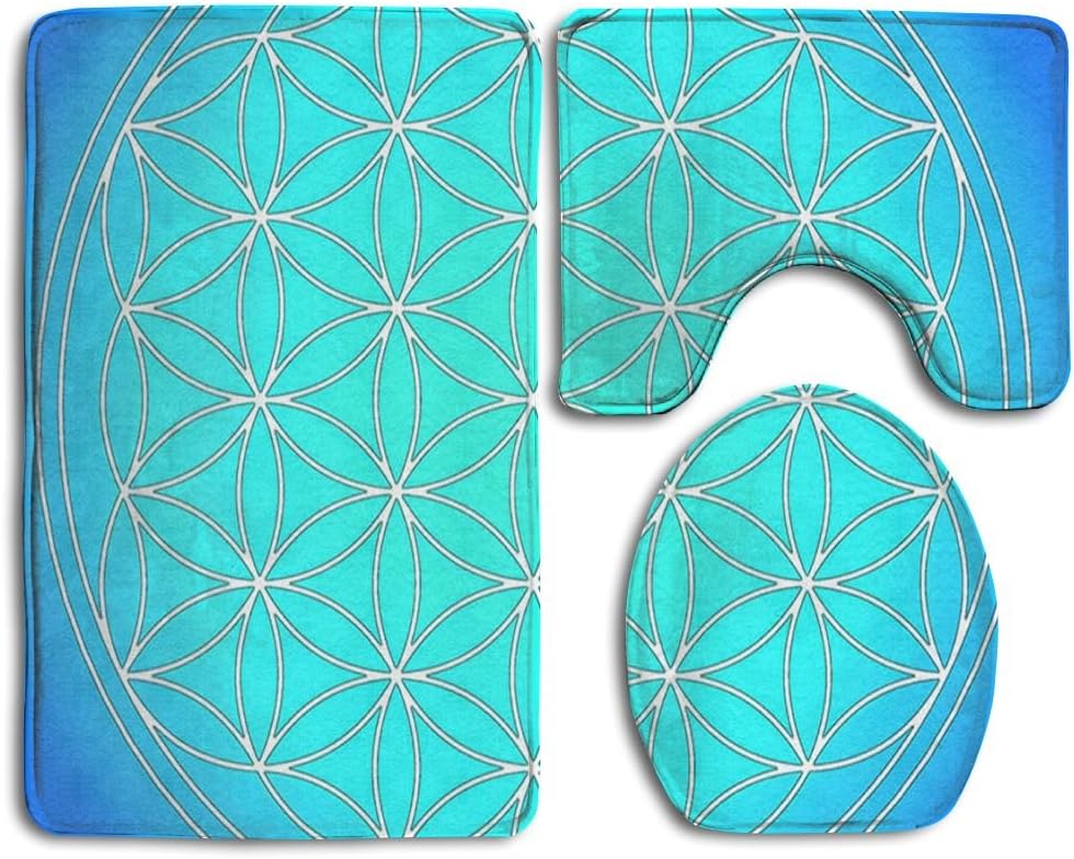 Guiping Sacred Geometry Pattern Secret Art Of Nature With Types Overlapping Circle Forms Theme Bathroom Rug Mats Set 3 Piece,Funny Bathroom Rugs Graphic Bathroom Sets,Anti-skid Toilet Mat Set