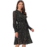 Allegra K Metallic Star Dress for Women's Halloween V Neck Button Up Smocked Chiffon Dresses