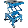 300lbs Heavy Duty Hydraulic Motorcycle Scissor Jack Lift with The Foot Peg Hold Downs Fit for Motorbike Dirt Bike Hydraulic Center Stand Lift with 4 Wheels
