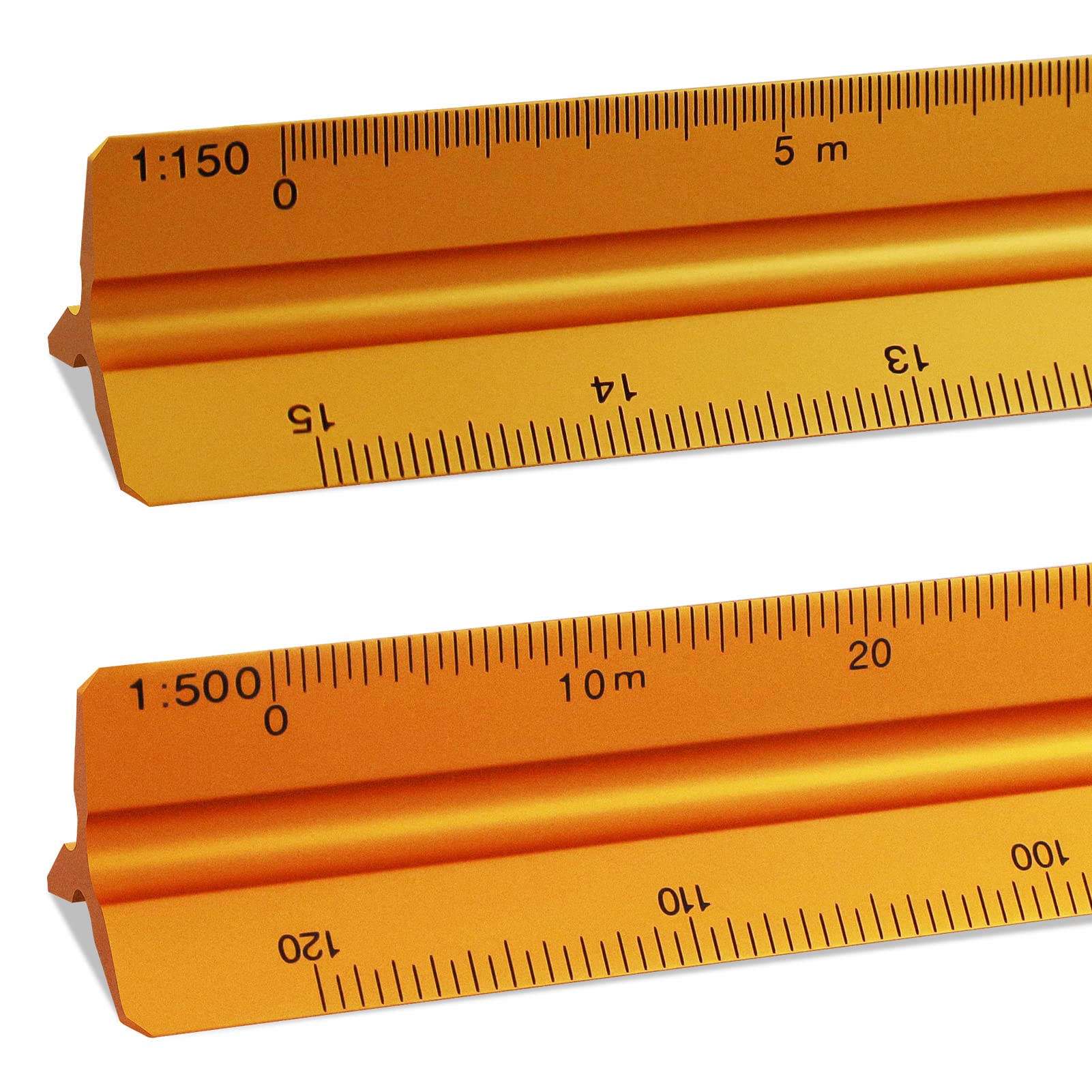 2 Pack Triangular Scale Ruler 30cm, SZXMDKH Metal Ruler, 1:20, 1:25, 1:50, 1:75, 1:100, 1:150 and 1:100, 1:200, 1:250, 1:300, 1:400, 1:500