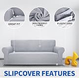 MAXIJIN 3 Seater Couch Cover Jacquard Spandex Fitted Slipcover Silver Grey view 3