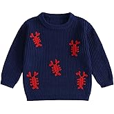 Kutterild Toddler Baby Boy Girl Lobster Sweater Cute Embroidery Crewneck Knit Pullover Kid Fall Winter Warm Clothes