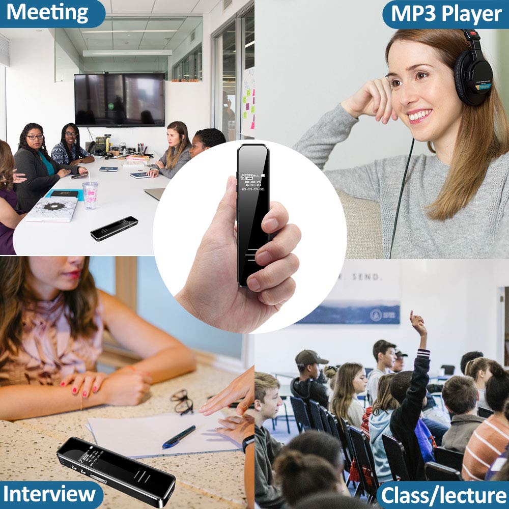 Digital Voice Recorder, 16GB Voice Activated Recorder with Playback, HD Sound Audio Tape Recorder Dictaphone Recording Device, Mini MP3 Player for Lectures, Meetings, Class, Interviews