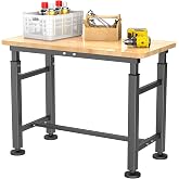 EVERHANGER Workbench for Garage, Adjustable Height Work Table | Heavy Duty Rubber Wood Top Workstation for Workshop, 42 x 20 Inch