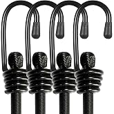 BEXSLE Bungee Cords with Hooks, Heavy Duty Outdoor Elastic Bungee Straps，No Odour Industrial Grade Bungee Rope for Securing Tarps, Luggage, Tents, Bikes or Garden Tidying 24inch 4Pcs (Black)