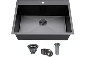SHACO 33x22 Black Drop In Kitchen Sink, 33 Inch Large Top Mount Gunmetal Black Farmhouse Sink, Single Bowl Basin 16 Gauge SUS304 Stainless Steel Wet Bar Prep Sink