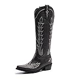 Cusolemore Women's Black Cowboy Boots, Size 6, Knee