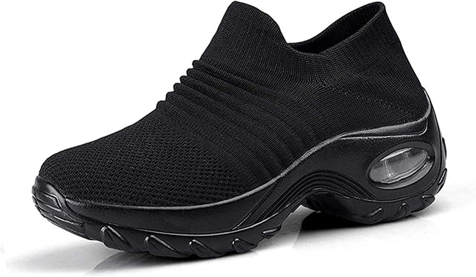 Womens Trainers Lightweight Athletic Walking Mesh Sneakers Running Gym Fitness Shoes Breathable Casual Comfortable Slip-On Black 3-10 UK