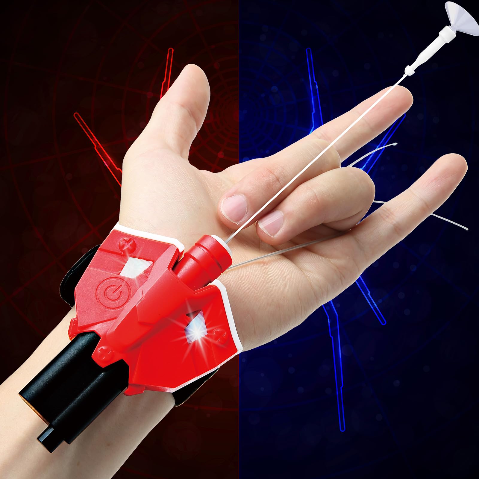 Photo 1 of Spider Web Shooters Real, 8 FT Realistic Web Launcher String, USB Rechargeable, Magnetic Sensor Light, Spider Silk Launcher Wrist Toy for Kids Aged 6 and Up, Cool Gadgets for Superhero Role-Play (Red)