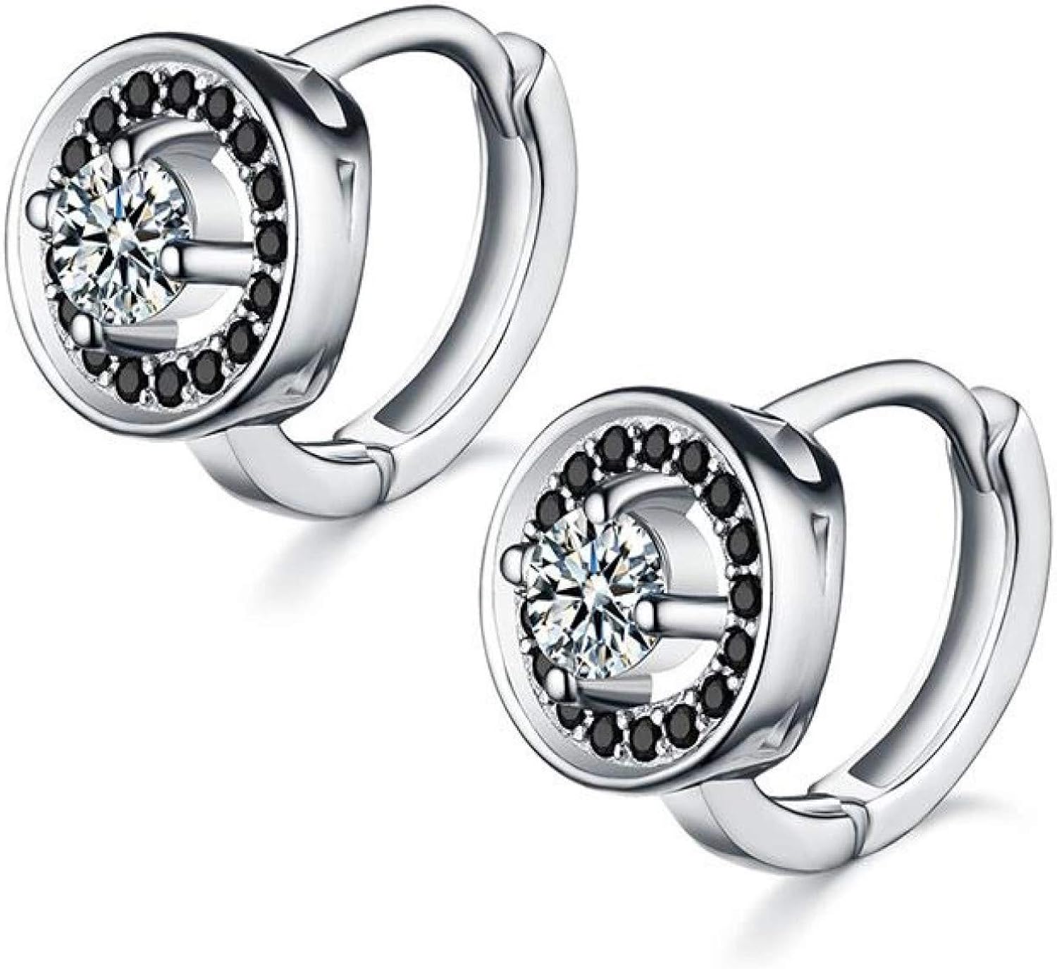 Girls 925 Silver Earring Jewelry Female Shiny Crystal Round Hoop