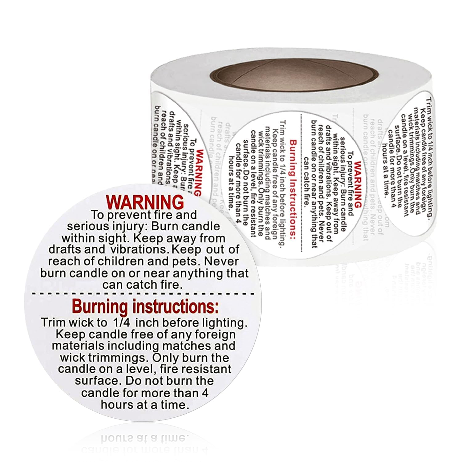 Luckious 500 Pieces White Candle Warning Labels - Circular Warning Sticker Safe Use Tips Essential Safety Stickers for DIY Candle Making