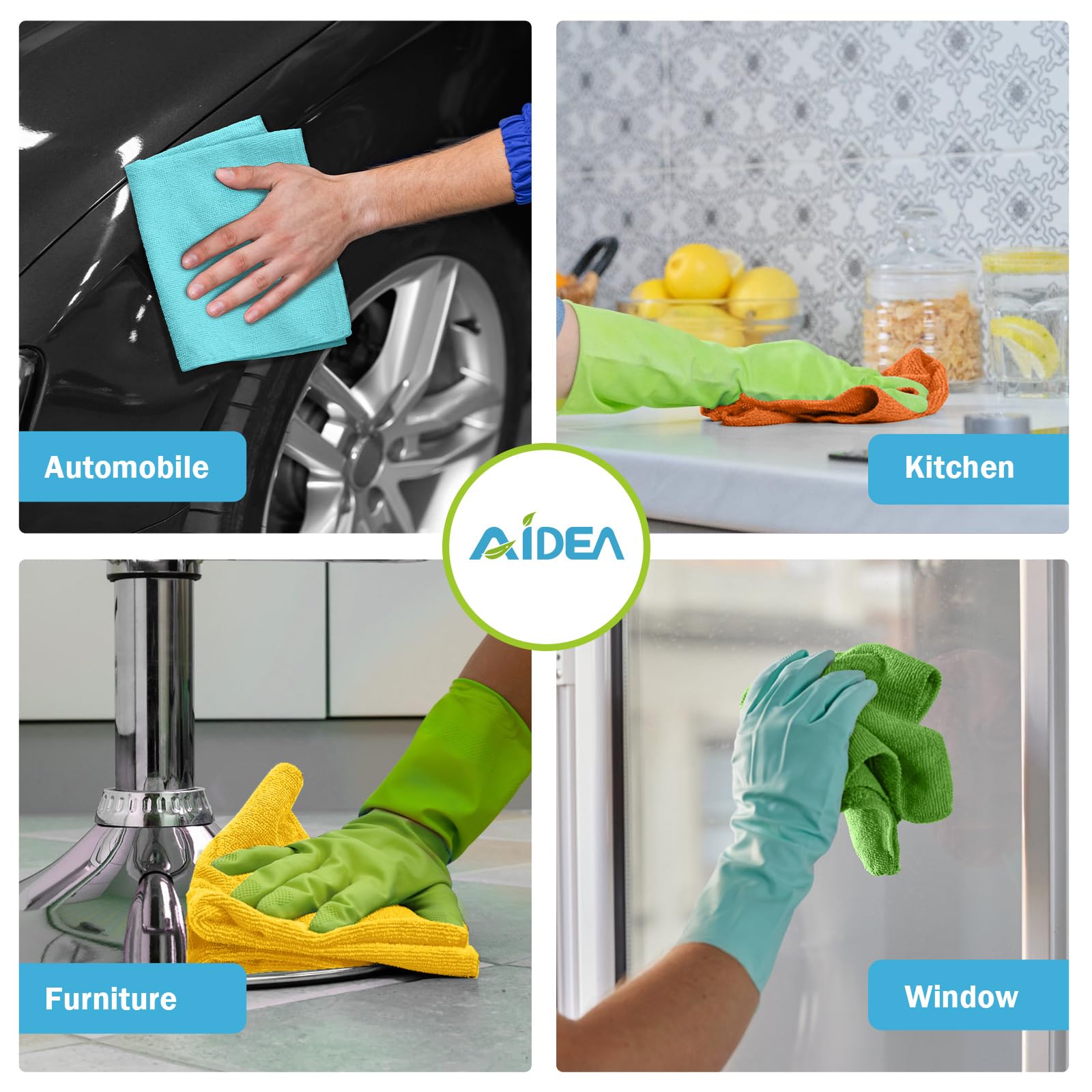 AIDEA Microfiber Cleaning Cloth, 8PK, All Purpose Microfiber Towels, Absorbent Cleaning Rags Kitchen Towels, Lint Free Dusting Cloth for House, Kitchen, Car, Window, 12