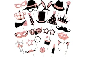 24 Pieces Party Photo Booth Props for Birthday Weddings Graduation Prom New Year Party Supplies Mix of Hats, Lipstick, Tie, C