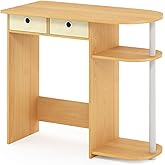 Furinno Go Green Home Laptop Notebook Computer Desk/Table with 2 Drawer Bins, Beech/Ivory/White