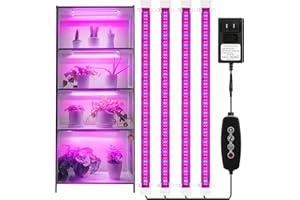 Mosthink Grow Lights for Indoor Plants, 60W LED Grow Light Strips with Auto Timer 3/6/12 H, 10 Levels Dimmable Growing Lamp for Indoor Greenhouse,Seedlings,432 LEDs, 4 Pack (16 Inches)