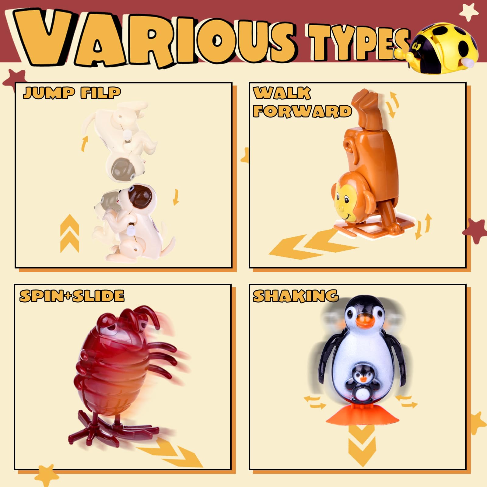 FUN LITTLE TOYS Wind Up Toys 25 PCs Assorted Animal Toys for Kid Party Favors, Pinata Filler Carniva Prizes Classroom Incentive Reward (Contents and Color May Vary)