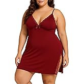 Eirisly Plus Size Lingerie for Women Lace Modal Chemise Nightgown Full Slip Babydoll Sleepwear Sexy High Side Slit Nightgown