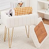 Wimarsbon Storage Ottoman, Vanity Stools with Metal Legs, 16.5" x 11.8" x 18" Modern Faux Mink Fur Footstool, Makeup Chair with Anti-Slip Feet, Accent Table,Footrest,Storage Bench for Bedroom