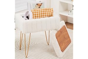Wimarsbon Storage Ottoman, Vanity Stools with Metal Legs, 16.5" x 11.8" x 18" Modern Faux Mink Fur Footstool, Makeup Chair with Anti-Slip Feet, Accent Table,Footrest,Storage Bench for Bedroom