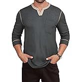 LuxMania Men's Casual V Neck Long Sleeve Tees Henley T-Shirt Comfortable Pullover Tops with Pocket
