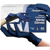 Navy Nitrile Medical Gloves Large, 200 Count - Surgical Grade Latex Free Disposable Gloves Large Rubber Gloves (Guantes Desechables)