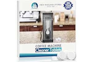 NEW ENGLAND STORIES Coffee Machine Cleaner Descaler Tablets - 1 Years Supply, Fast-Acting Formula Compatible With Nespresso, Keurig, Ninja, Delonghi, Miele, Removes Limescale from Espresso & Drip Coffee Machines
