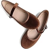 Stunner Women's Mary Jane Flats Retro Round Toe Ballet Flats Soft One Line Strap Flats Comfortable Casual Slip On Flats Brown 42(9.5) 2
