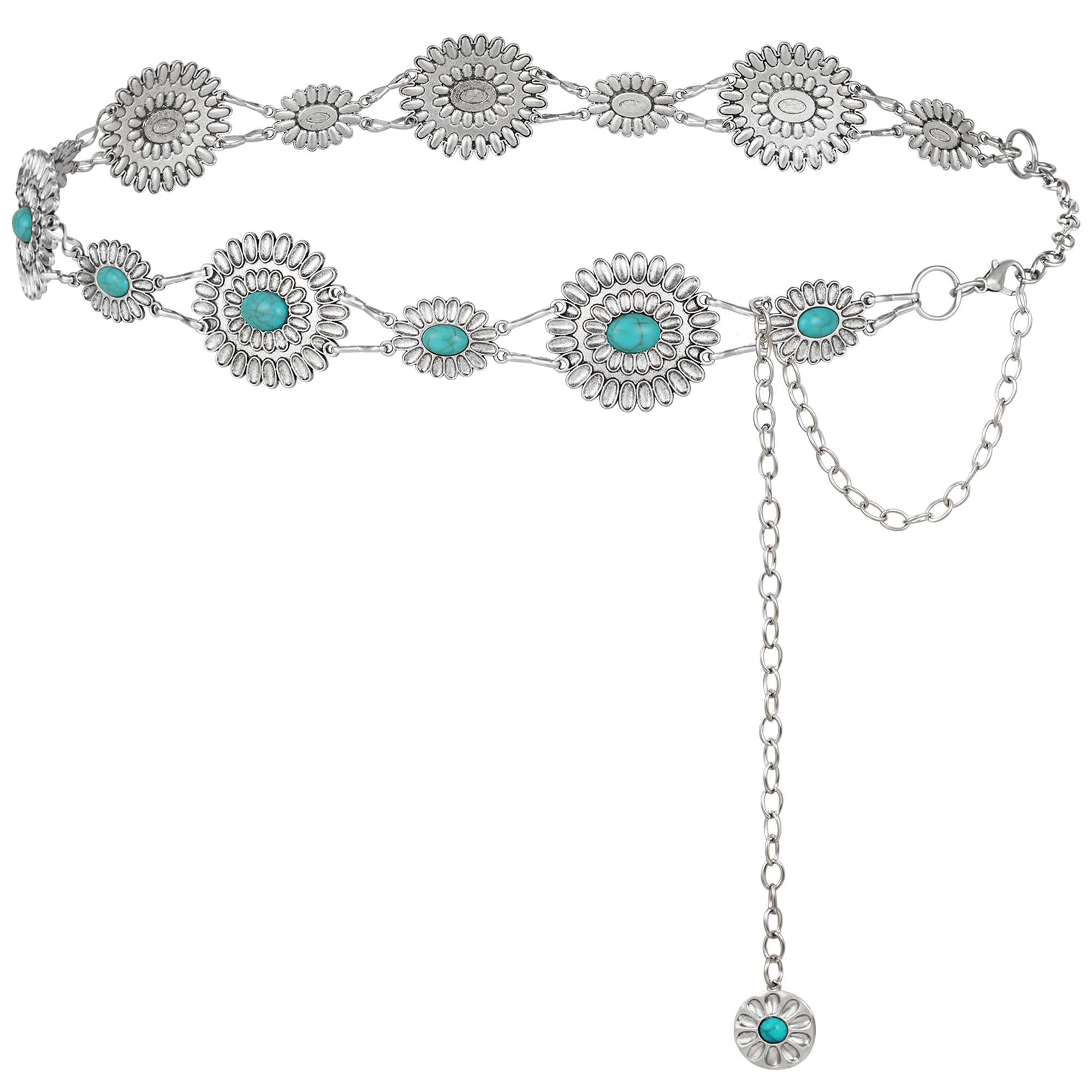 Ladies Turquoise Stone Scalloped Concho Chain Belt