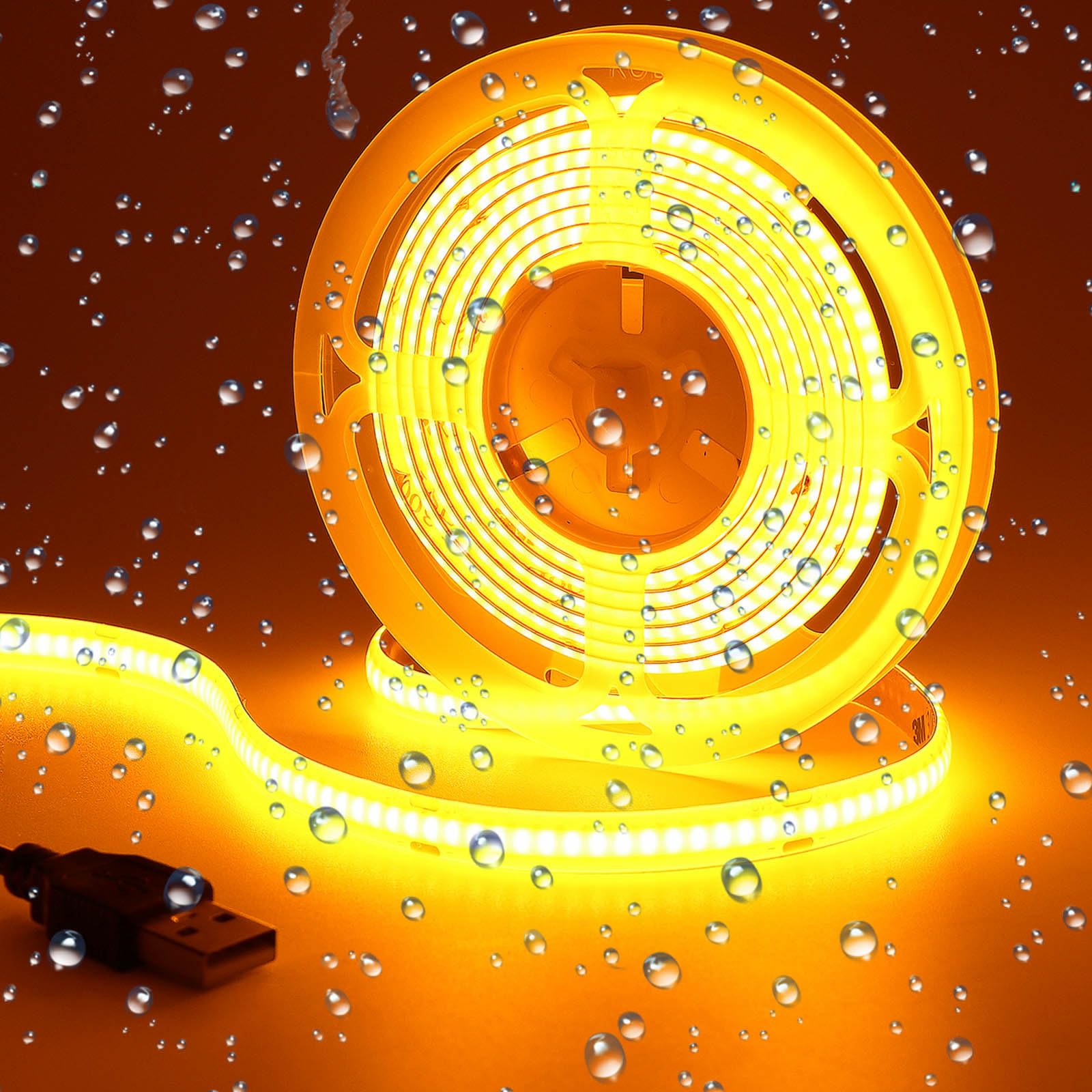 GOMING DC 5V USB COB Orange LED Strip Light IP65 Waterproof USB Powered 6.6ft/2M 640LEDs Flexible LED Tape Lights — image 1