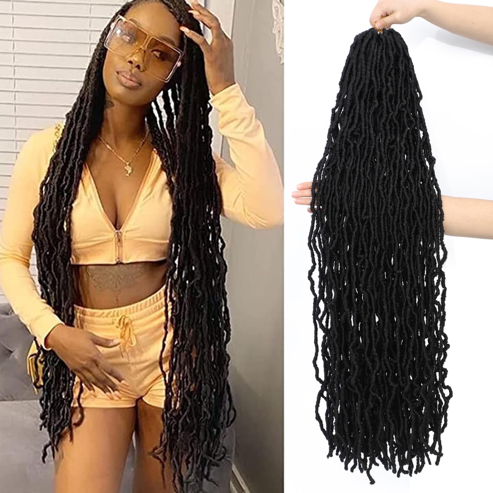 Faux Locs 36 Inch 8 Packs Locs Crochet Hair For Black Women New Soft Locs Curly Wavy Pre-Looped Crochet Hair Crochet Faux Locs Goddess Faux Locs synthetic Hair Extensions (36Inch,1B) โ image 1